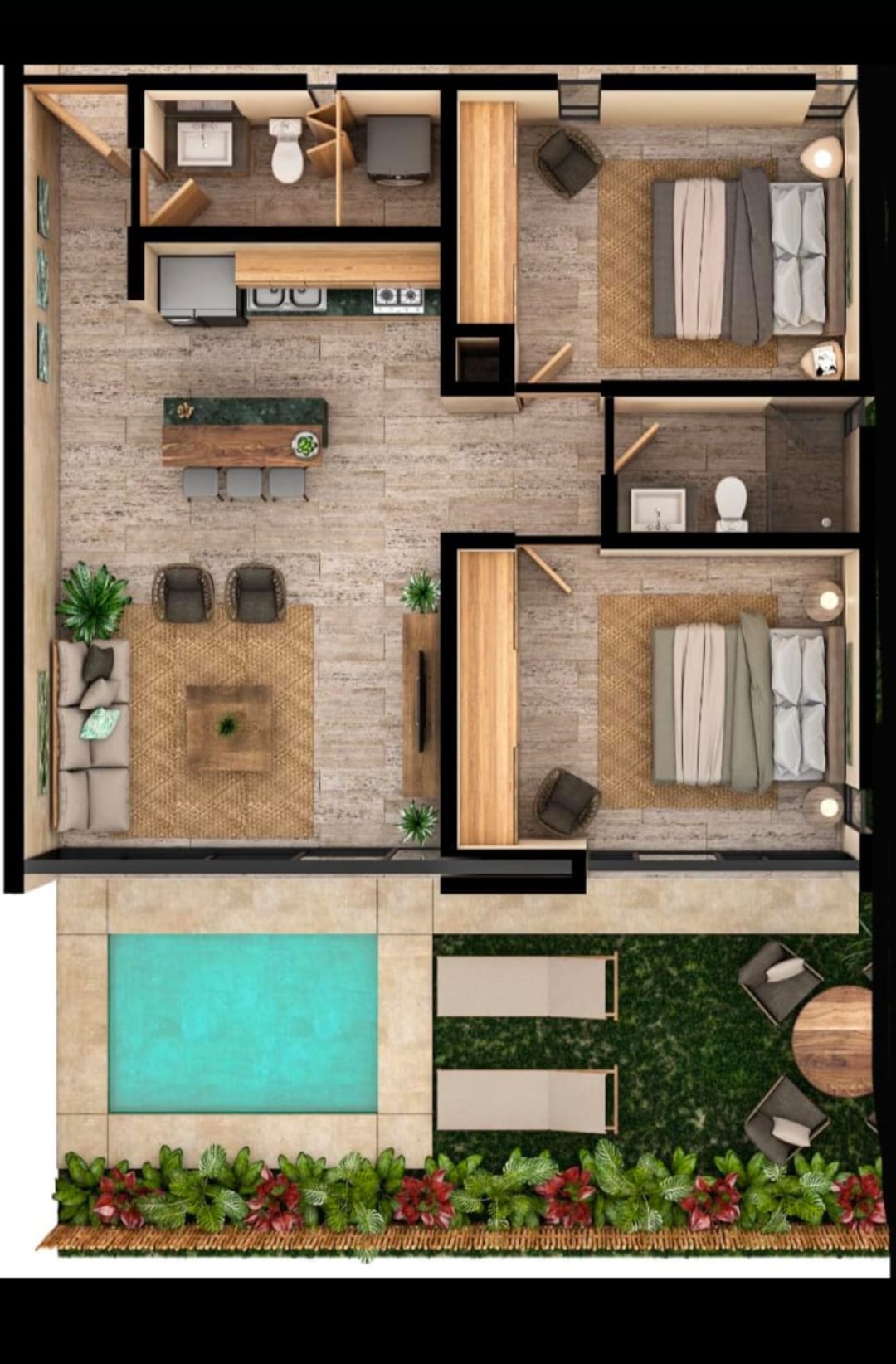 Departamento en Planta Baja con Alberca Privada en Aldea Zama, Tulum